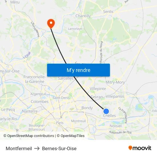 Montfermeil to Bernes-Sur-Oise map
