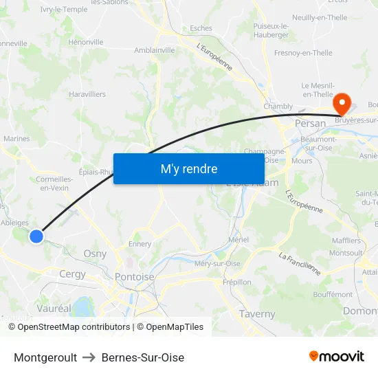 Montgeroult to Bernes-Sur-Oise map