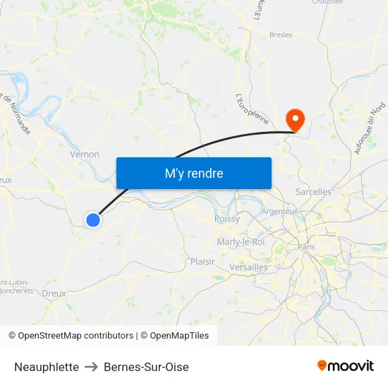 Neauphlette to Bernes-Sur-Oise map
