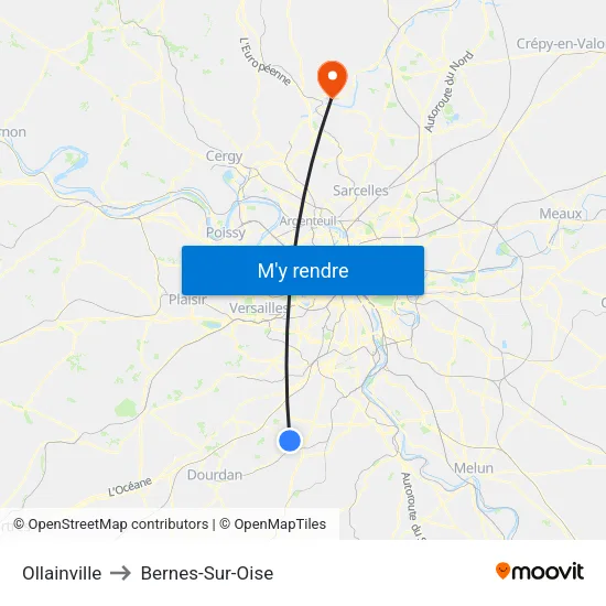 Ollainville to Bernes-Sur-Oise map