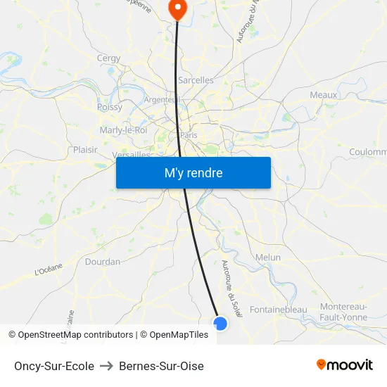 Oncy-Sur-Ecole to Bernes-Sur-Oise map