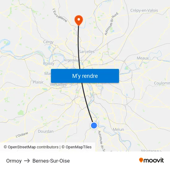 Ormoy to Bernes-Sur-Oise map