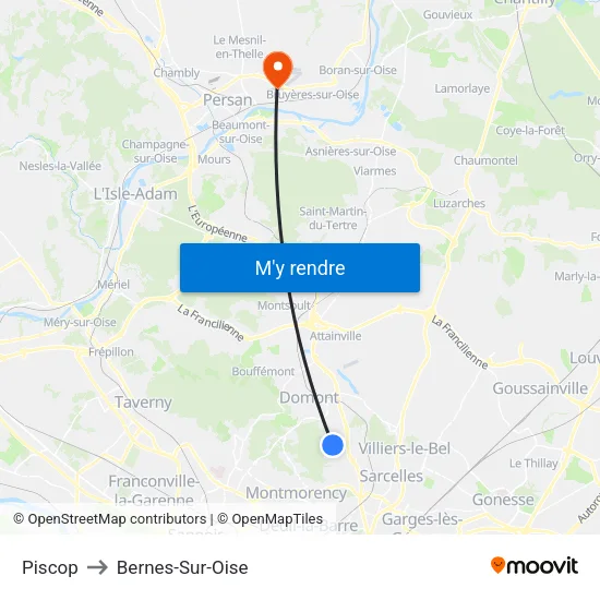 Piscop to Bernes-Sur-Oise map