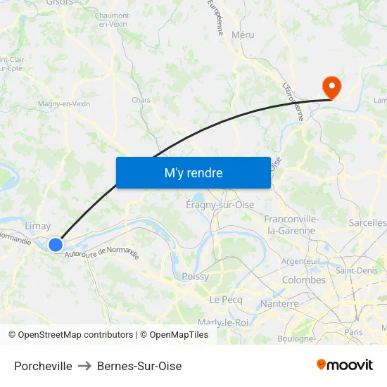 Porcheville to Bernes-Sur-Oise map