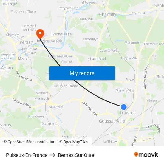 Puiseux-En-France to Bernes-Sur-Oise map