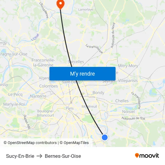 Sucy-En-Brie to Bernes-Sur-Oise map