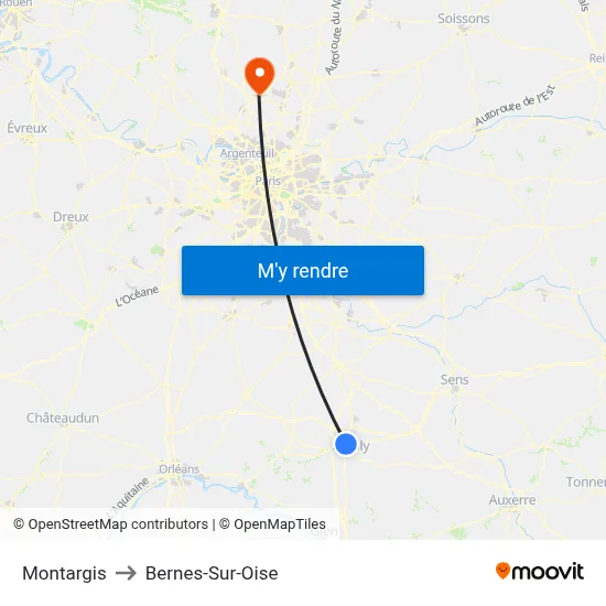 Montargis to Bernes-Sur-Oise map
