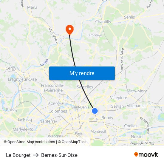 Le Bourget to Bernes-Sur-Oise map