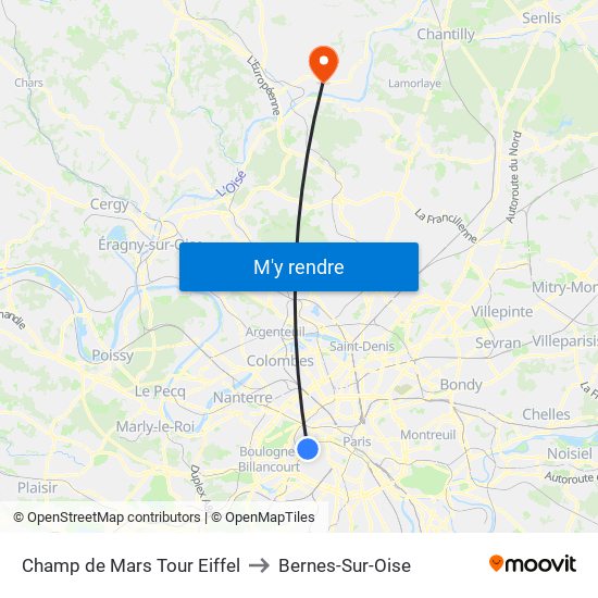 Champ de Mars Tour Eiffel to Bernes-Sur-Oise map