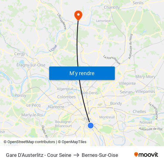 Gare D'Austerlitz - Cour Seine to Bernes-Sur-Oise map