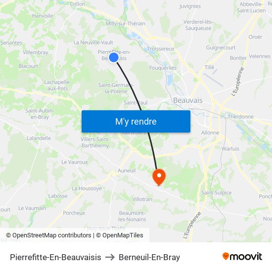 Pierrefitte-En-Beauvaisis to Berneuil-En-Bray map