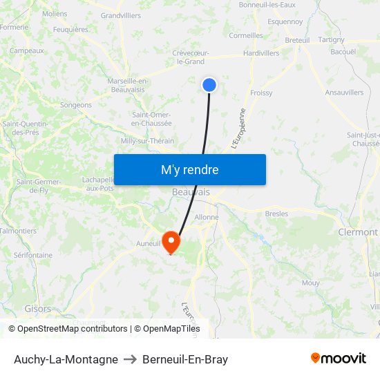 Auchy-La-Montagne to Berneuil-En-Bray map