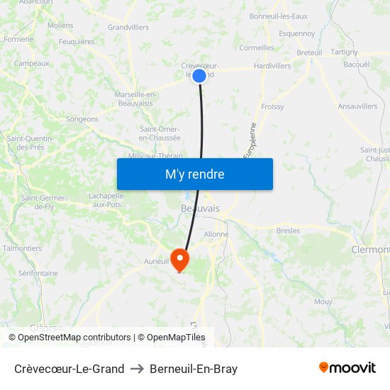 Crèvecœur-Le-Grand to Berneuil-En-Bray map