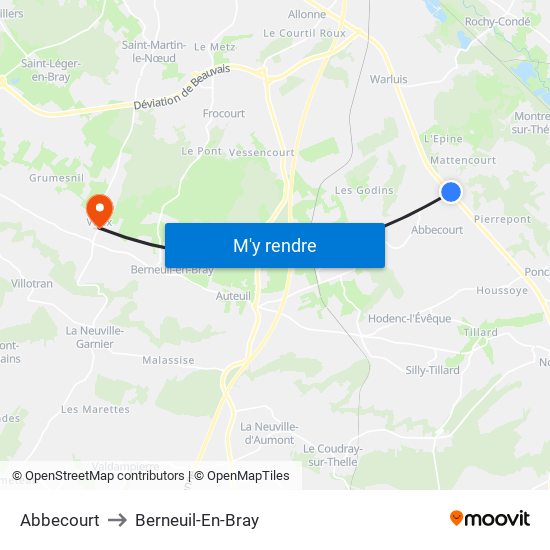 Abbecourt to Berneuil-En-Bray map