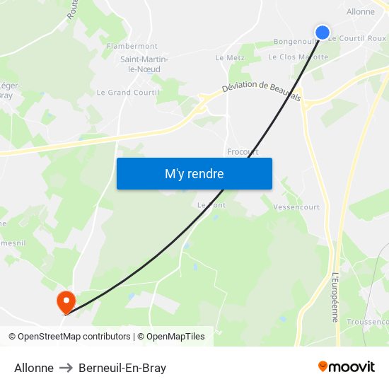 Allonne to Berneuil-En-Bray map