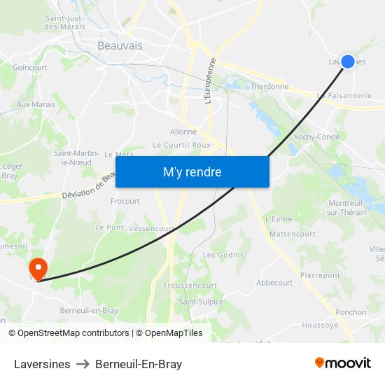 Laversines to Berneuil-En-Bray map