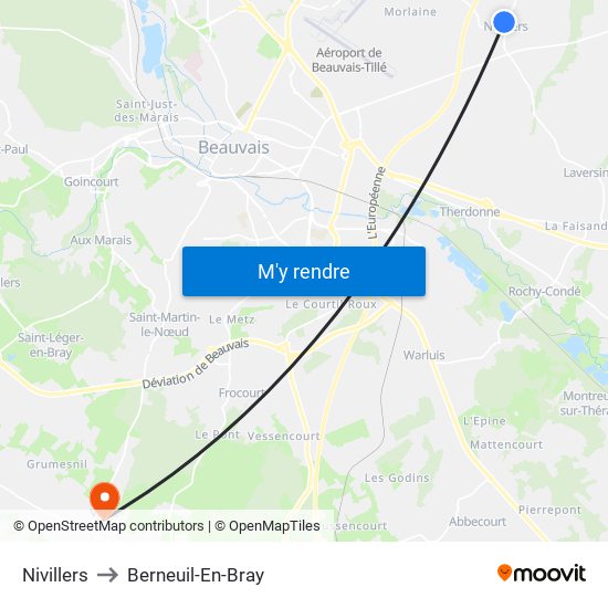 Nivillers to Berneuil-En-Bray map