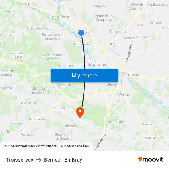 Troissereux to Berneuil-En-Bray map