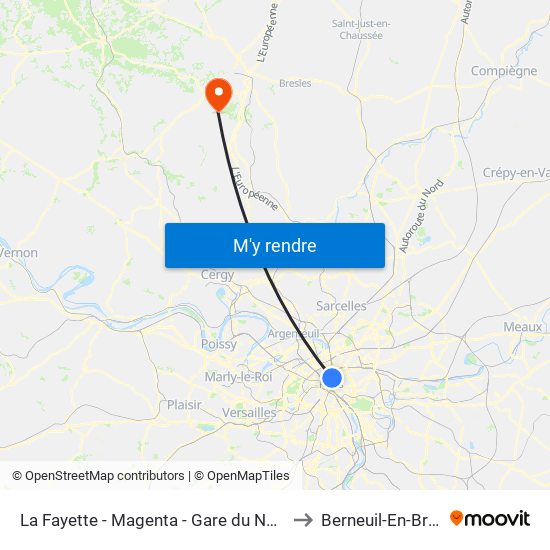 La Fayette - Magenta - Gare du Nord to Berneuil-En-Bray map