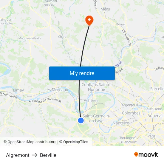 Aigremont to Berville map