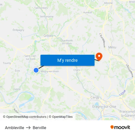 Ambleville to Berville map