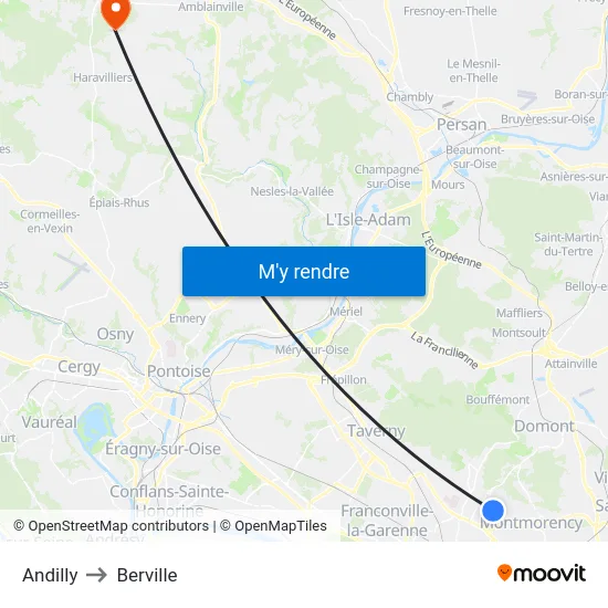 Andilly to Berville map