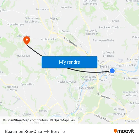 Beaumont-Sur-Oise to Berville map