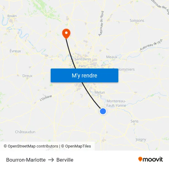 Bourron-Marlotte to Berville map