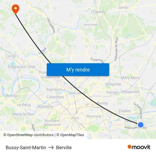 Bussy-Saint-Martin to Berville map