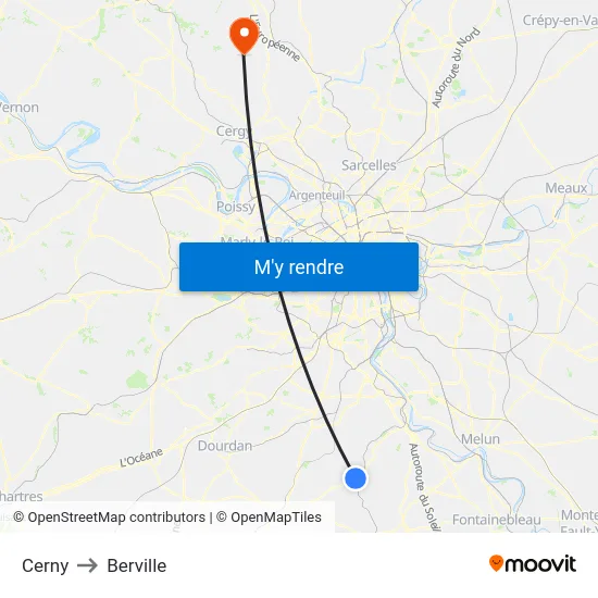 Cerny to Berville map