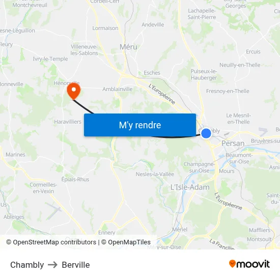 Chambly to Berville map