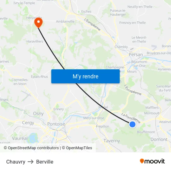 Chauvry to Berville map