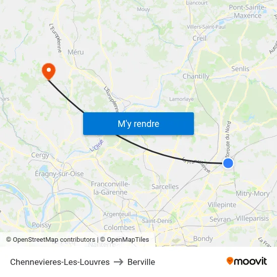 Chennevieres-Les-Louvres to Berville map