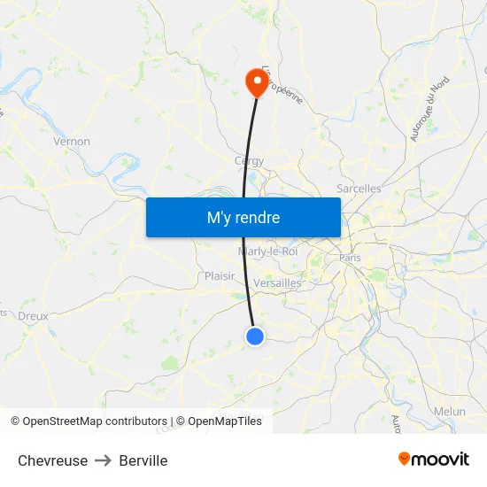 Chevreuse to Berville map