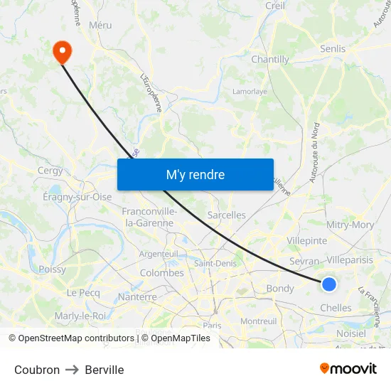 Coubron to Berville map