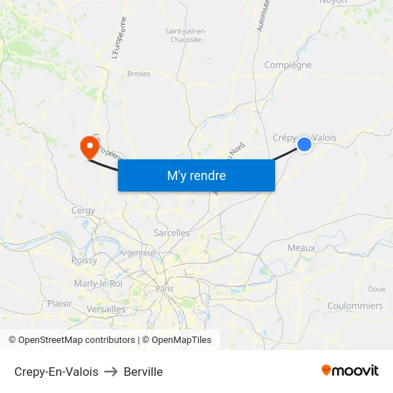 Crepy-En-Valois to Berville map