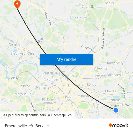 Emerainville to Berville map