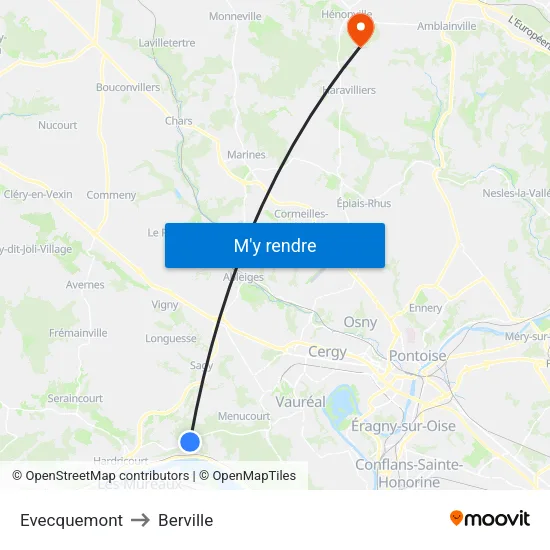 Evecquemont to Berville map