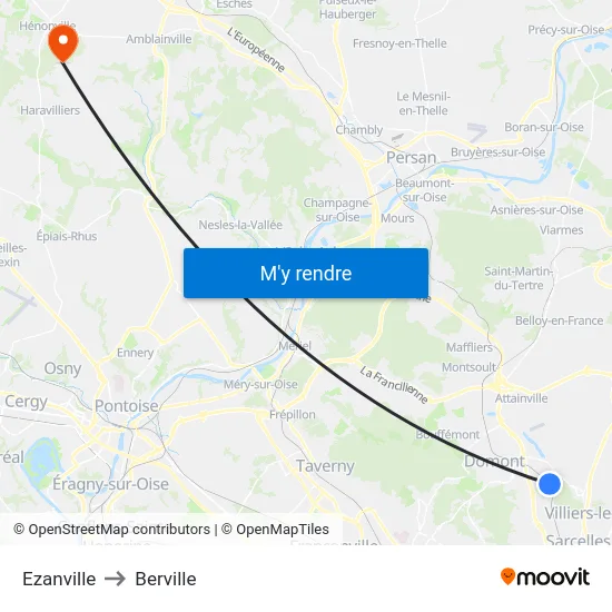 Ezanville to Berville map