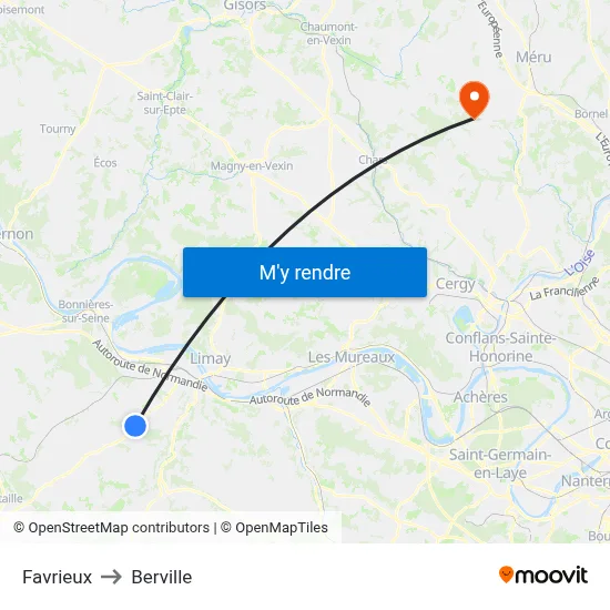 Favrieux to Berville map