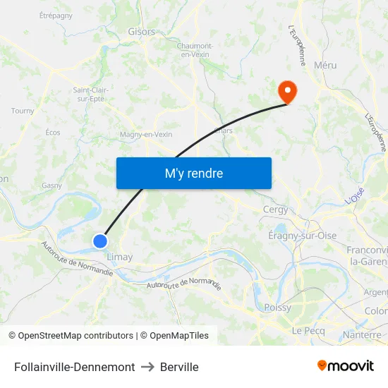 Follainville-Dennemont to Berville map