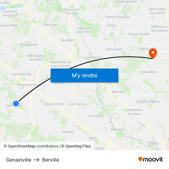 Genainville to Berville map