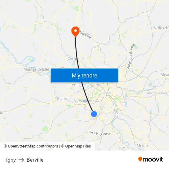 Igny to Berville map