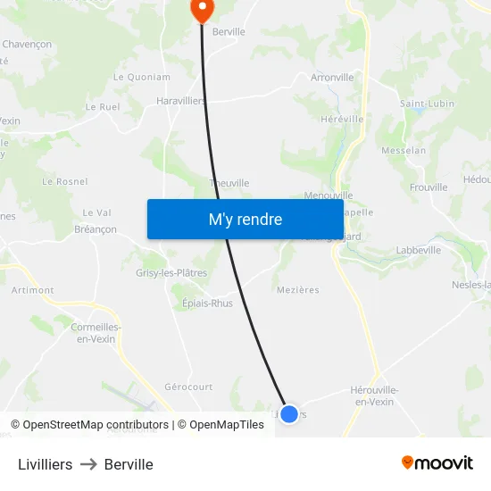 Livilliers to Berville map