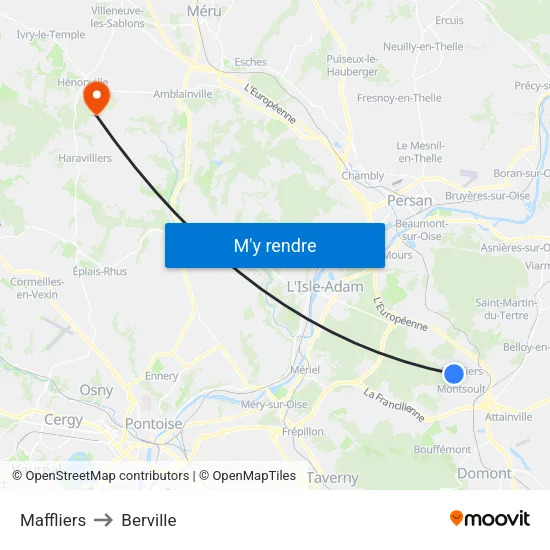 Maffliers to Berville map