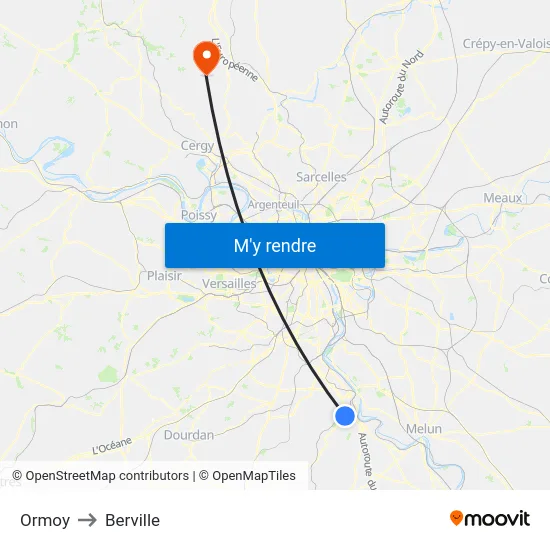 Ormoy to Berville map