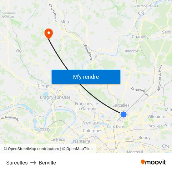 Sarcelles to Berville map
