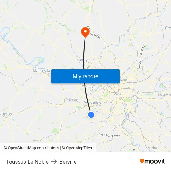 Toussus-Le-Noble to Berville map