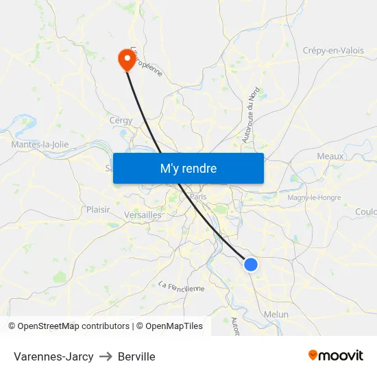 Varennes-Jarcy to Berville map