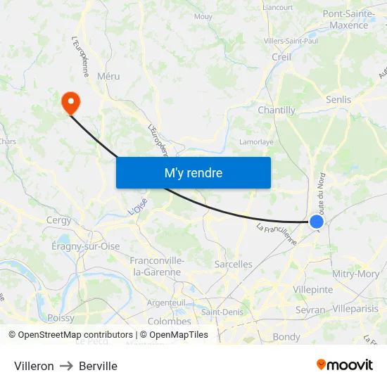 Villeron to Berville map